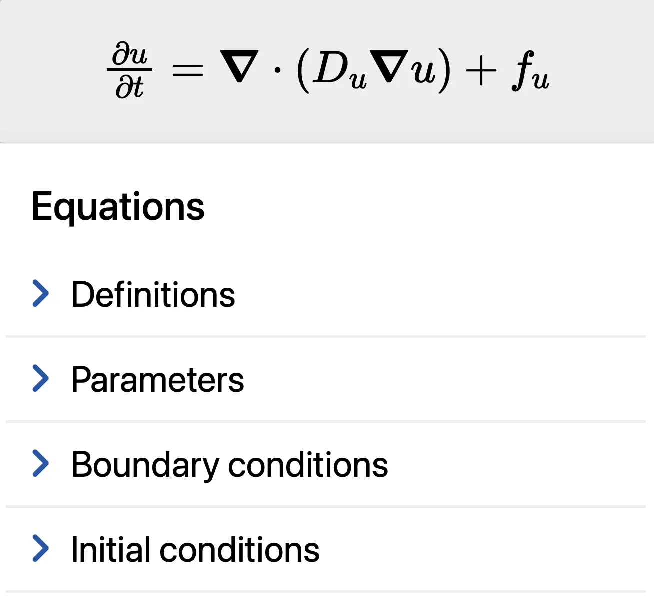 Equations panel