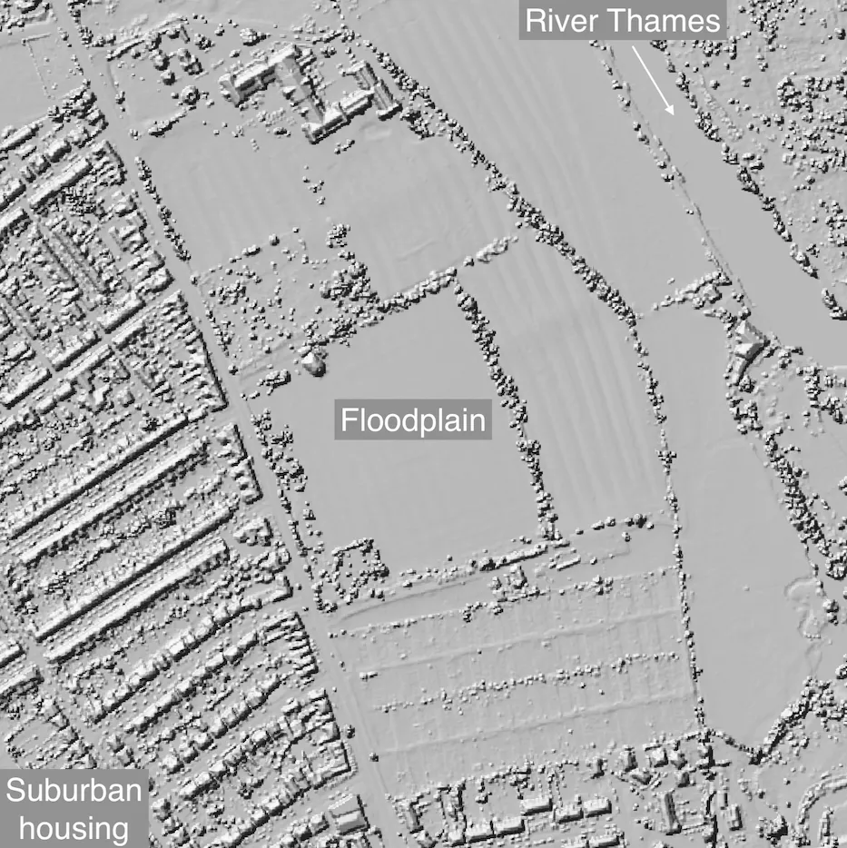 Topographical map of an area south of Oxford city centre